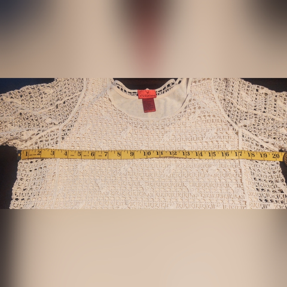 Vtg V Cristina Lace Overlay Blouse Ivory Sz L - Picture 3 of 10